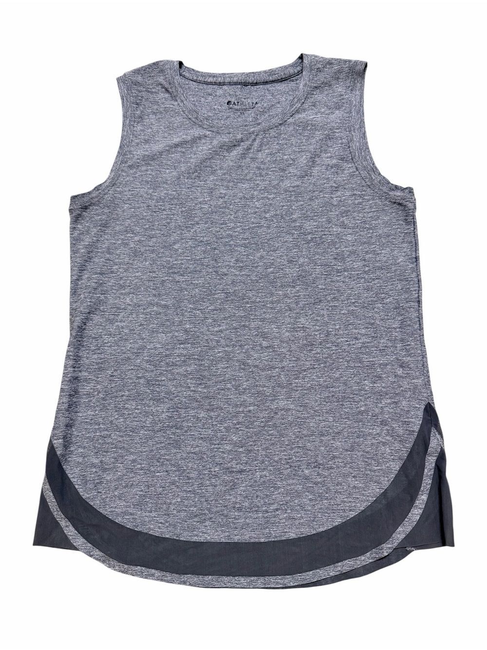 Athleta Cadence Tank Top Heather Gray Sleeveless Workout Mesh Hem Women’s XS